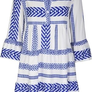 Blue and White Patterned Women's Dress